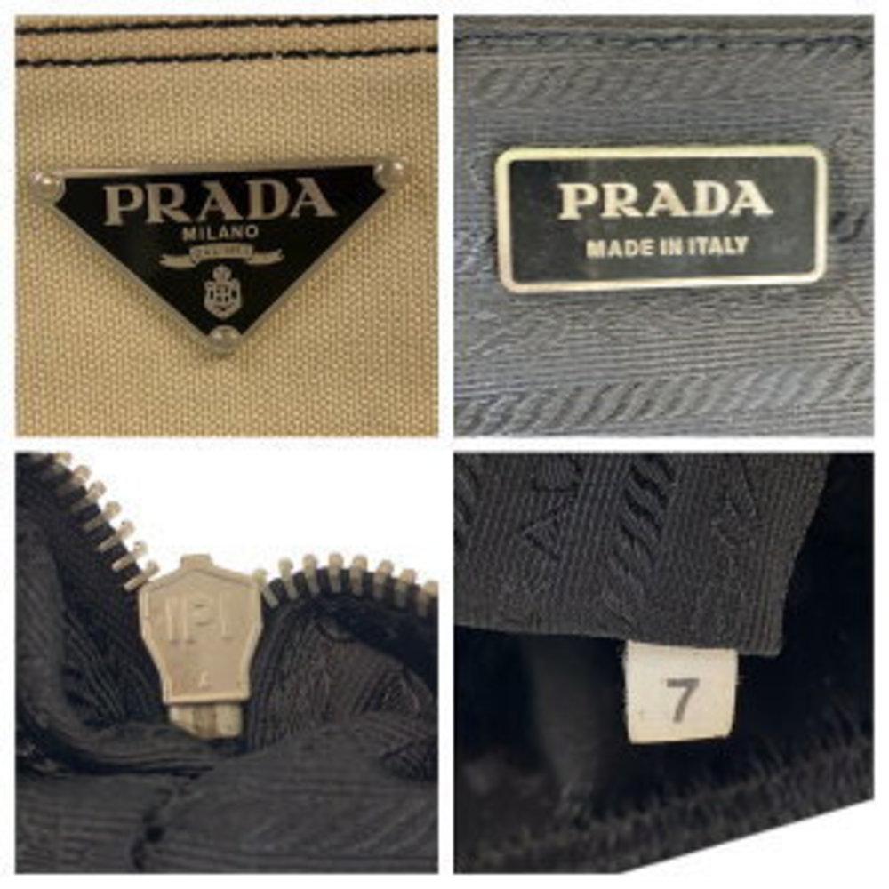 Prada Triangular Beige Black Canvas Tote Bag - image 1